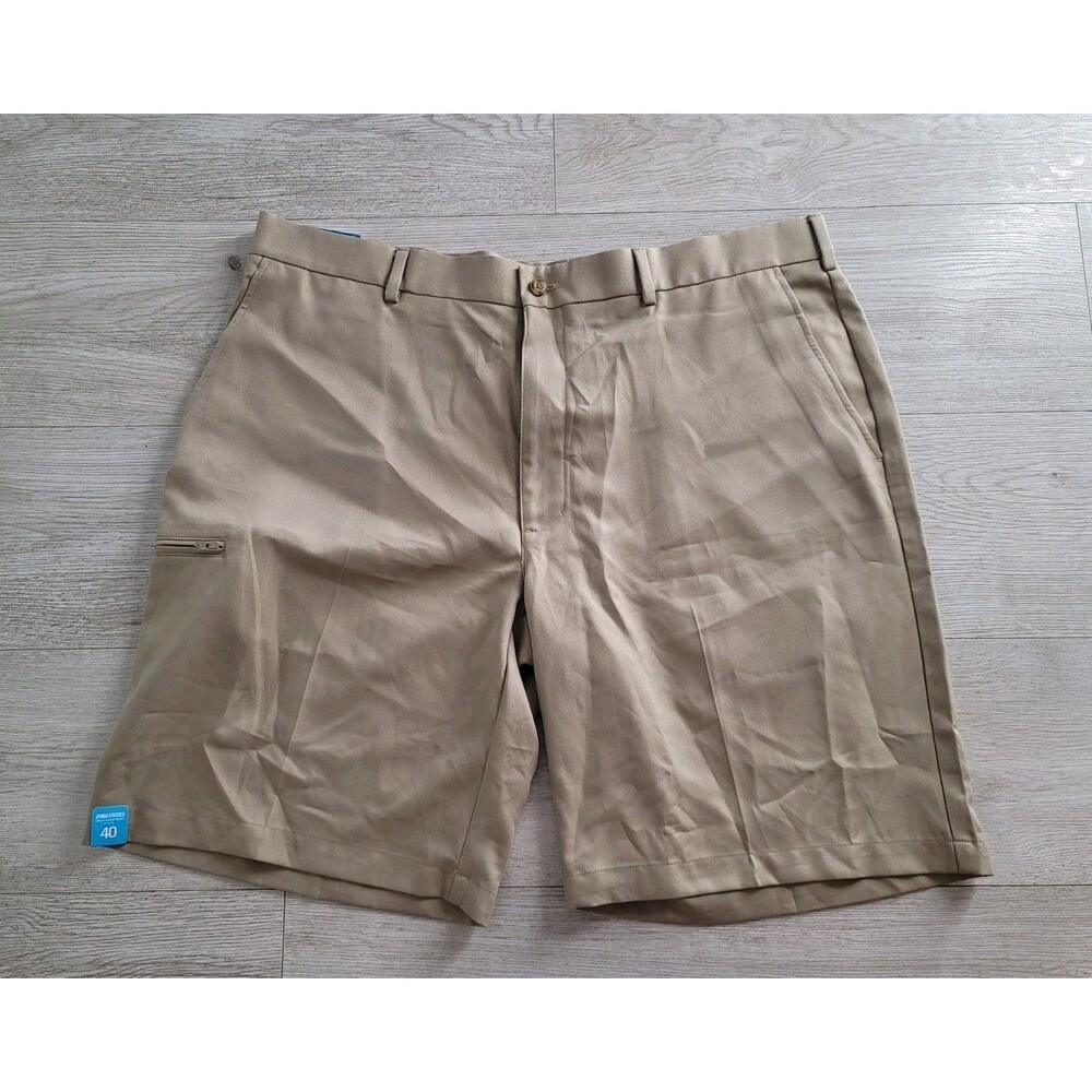 PGA TOUR Men's 40 Chinchilla 10" Chino Golf Shorts Khaki Tan 257 UPF 50+ NEW